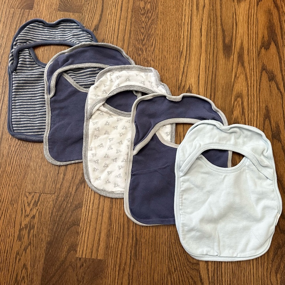 Burt’s Bees Baby organic cotton bibs, navy and grey (set of 5)